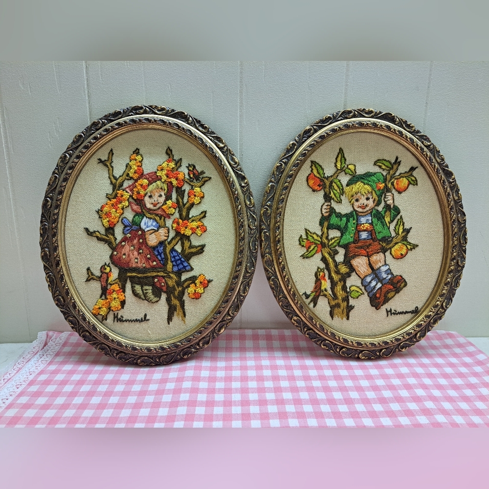 Vintage Hummel Embroidered Wall Art Set